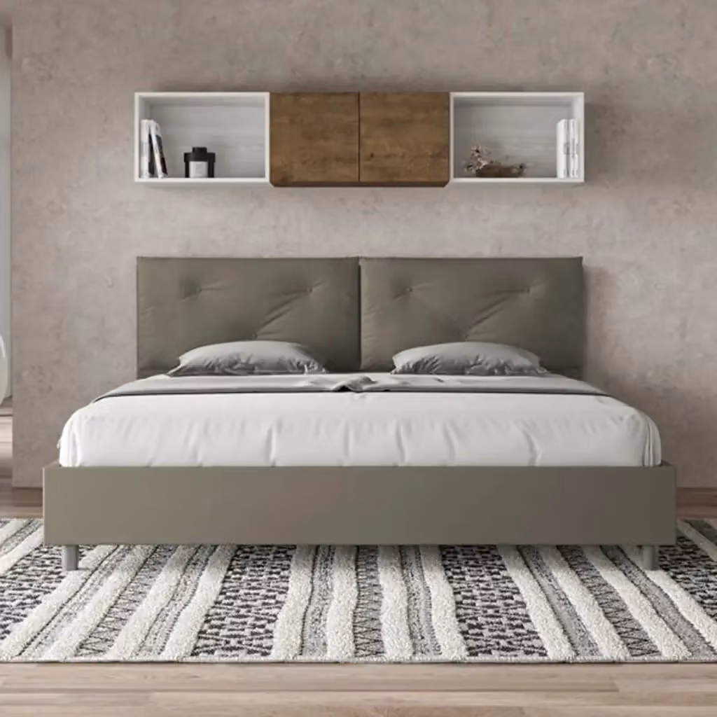 Letto matrimoniale king size con contenitore Appia Large Ityhome, imbottito in similpelle color beige, L/P: 200 x 200 cm – 2