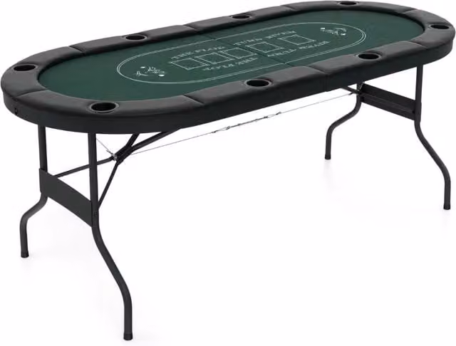 Tavolo da poker ovale pieghevole 182 x 82 x 75 cm per 8 giocatori con braccioli imbottiti in stile moderno in feltro verde 20_0014041