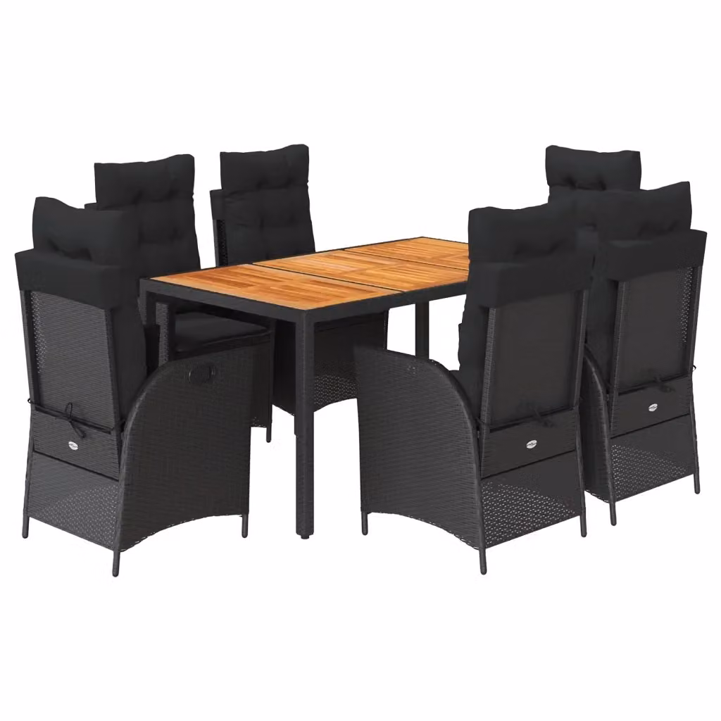 vidaXL Set da Pranzo da Giardino 7 pz in Legno di Acacia Olio e Polyrattan Nero – 2