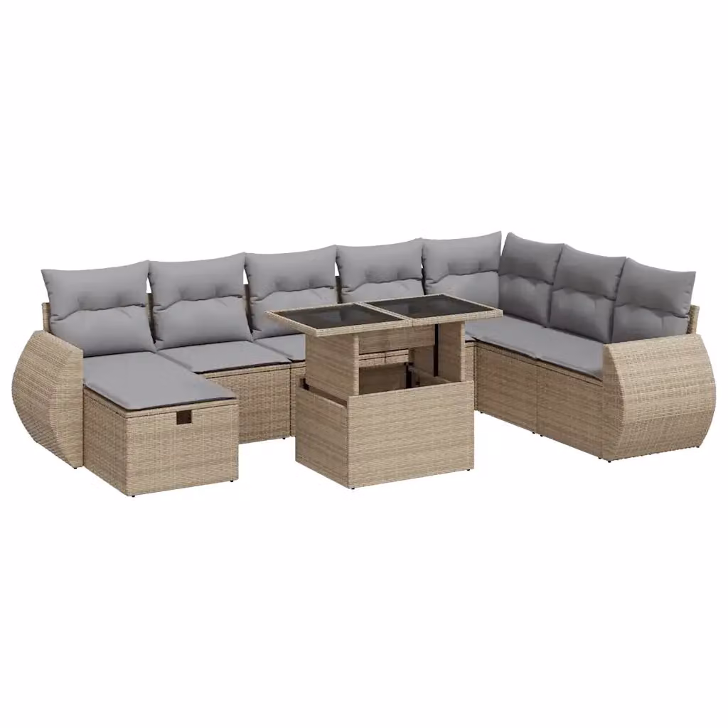 Set Divano da Giardino a L vidaXL in Polyrattan con Cuscini Beige e Tavolino da Esterno – 2
