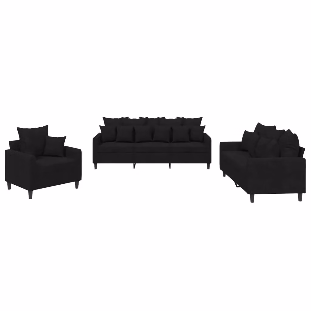 Set di divani 3 pezzi vidaXL in velluto nero con cuscini per soggiorno moderno – 2