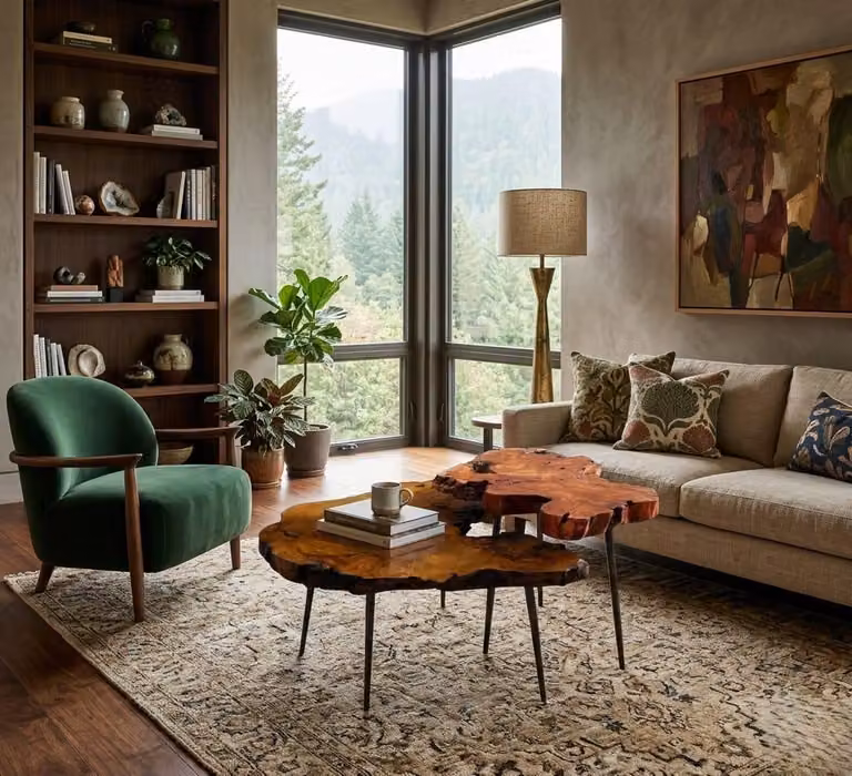 Set di tavolini da soggiorno in legno naturale, design moderno, combinazione di tavolini per divano