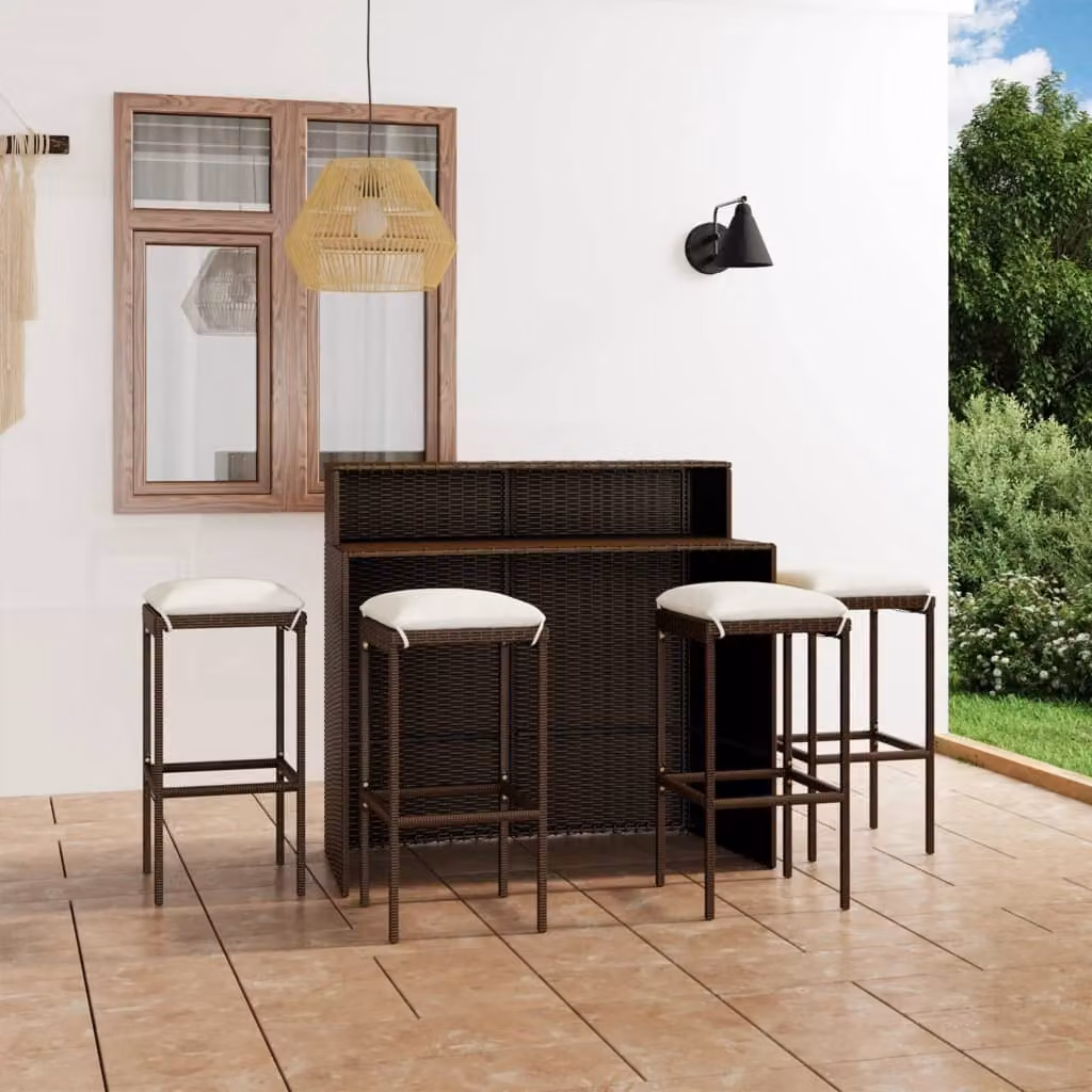 The Living Store Set bar da giardino 5 pezzi con cuscini marrone