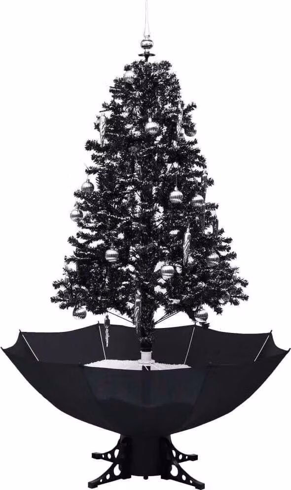 Albero di Natale con Nevicata e Base ad Ombrello Nero 170cm PVC