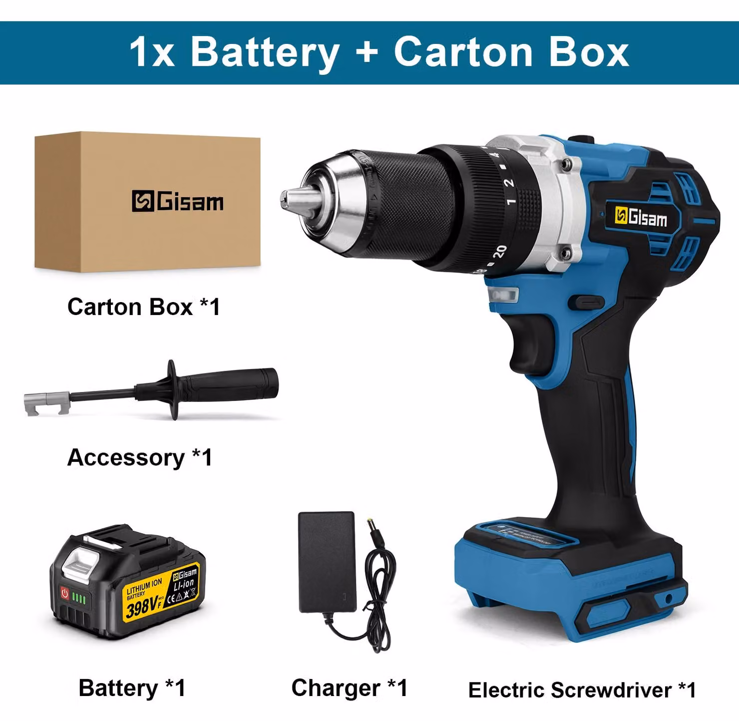 Trapano avvitatore a batteria da 18V - Avvitatore a batteria senza spazzole - Coppia di serraggio di 650 Nm - Mandrino autoserrante da 13 mm - 20+3 livelli di coppia - Include 1 batteria