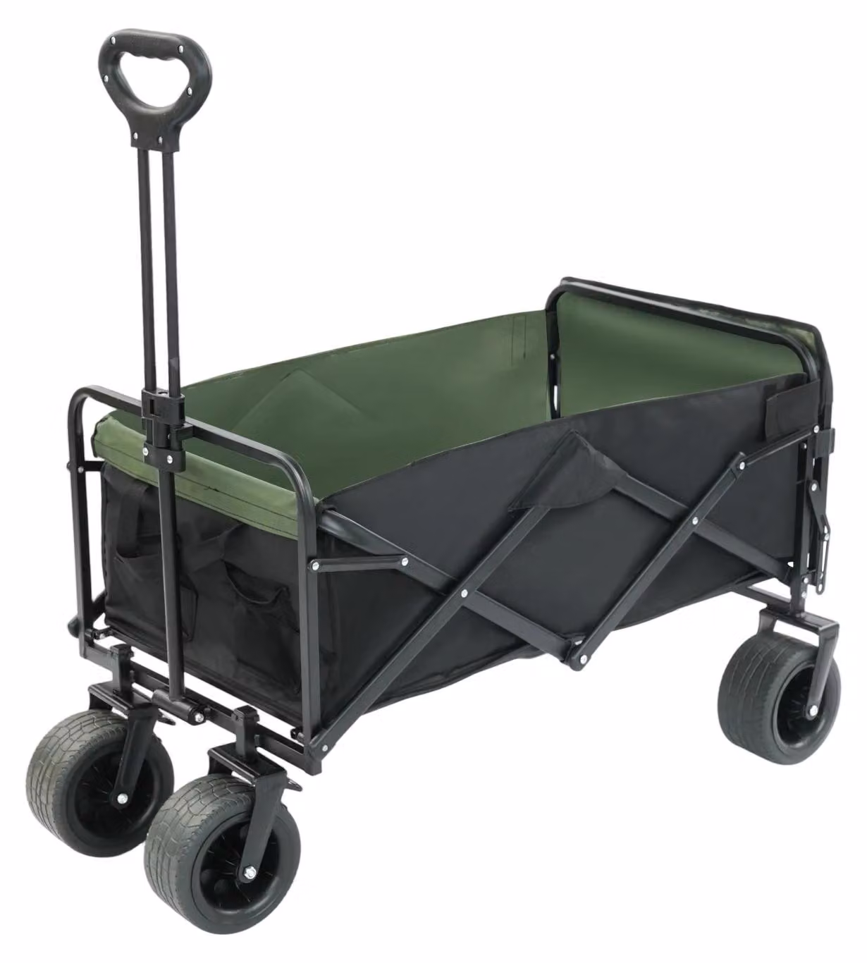 Carrello pieghevole – Carrello per il trasporto, ideale per campeggio e shopping – Capacità di carico: 150 kg – Volume: 150L + 30L – Maniglia regolabile – Pneumatici adatti a terreni accidentati – Colore: nero
