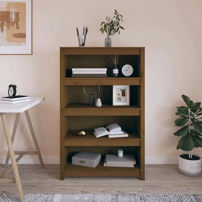 Libreria moderna vidaXL in legno massello di pino marrone L: 80 cm, P: 35 cm, H: 126 cm