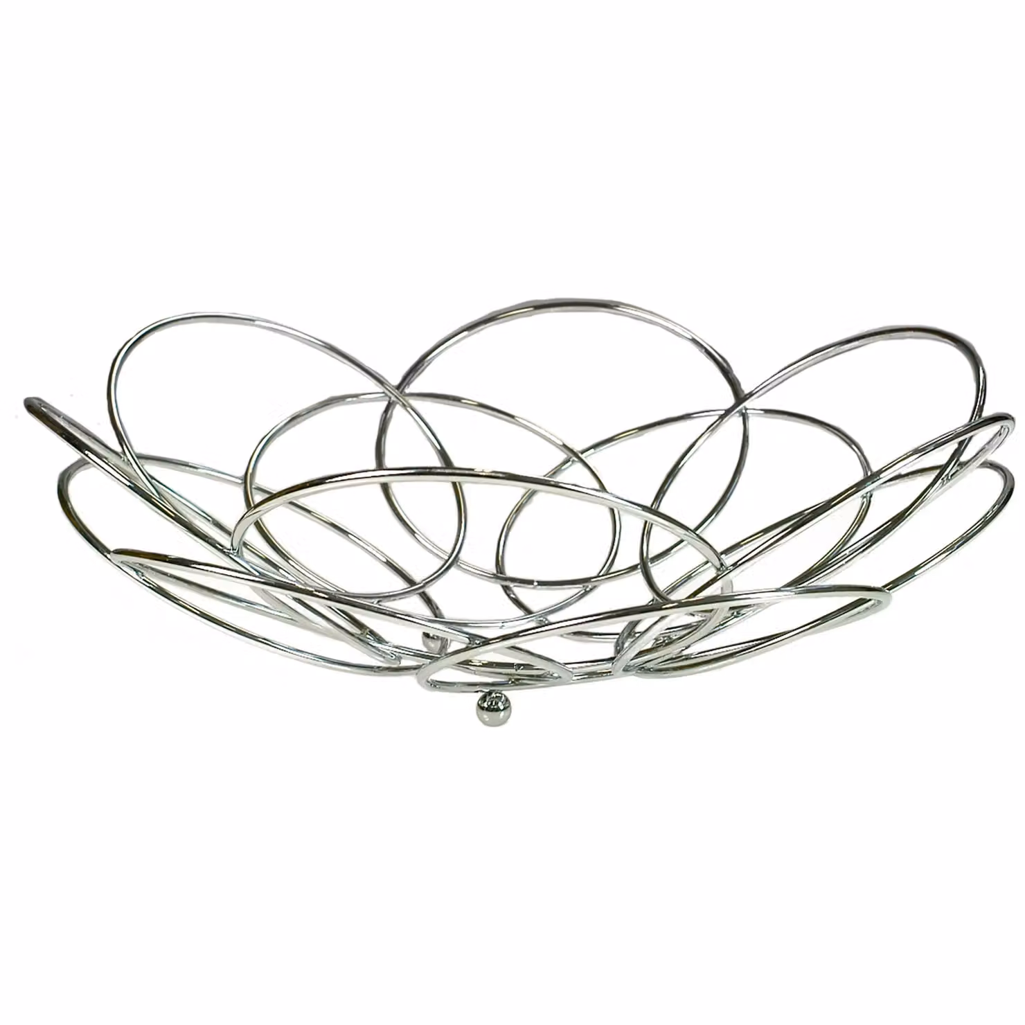 Centrotavola a ciotola GUSTO CASA in metallo cromato argento, design moderno e rotondo, Diametro: 36 cm, Altezza: 12 cm