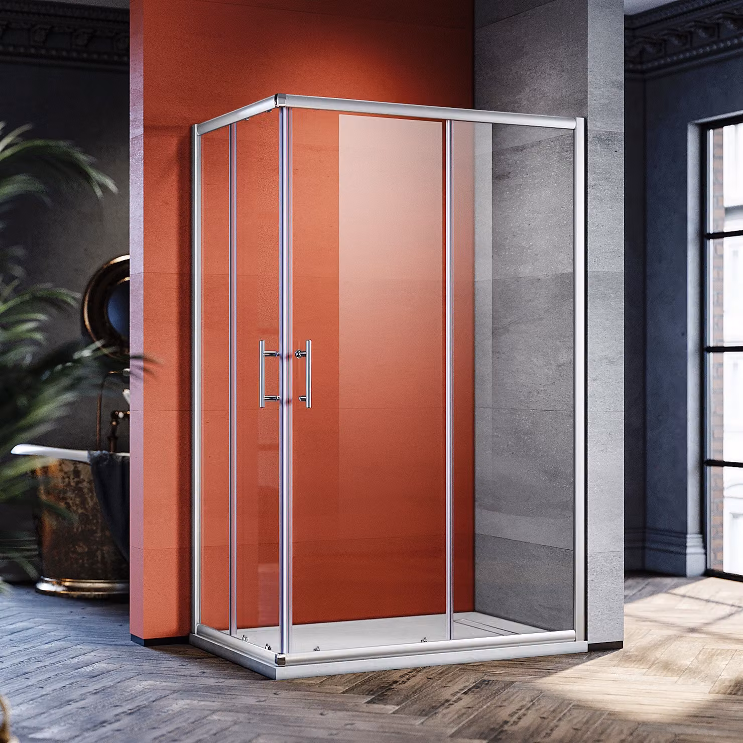 SONNI doccia angolare Cabine doccia ad angolo ingresso doppio porte scorrevoli doccia 120x76cm, vetro ESG funzione di sgancio rapido protezione dagli spruzzi d'acqua, altezza 195cm