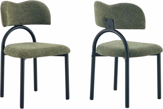 Set di 2 sedie da sala da pranzo Chicfurn moderne con seduta e schienale imbottiti in tessuto e struttura in metallo nero, disponibili in verde o nero – 1