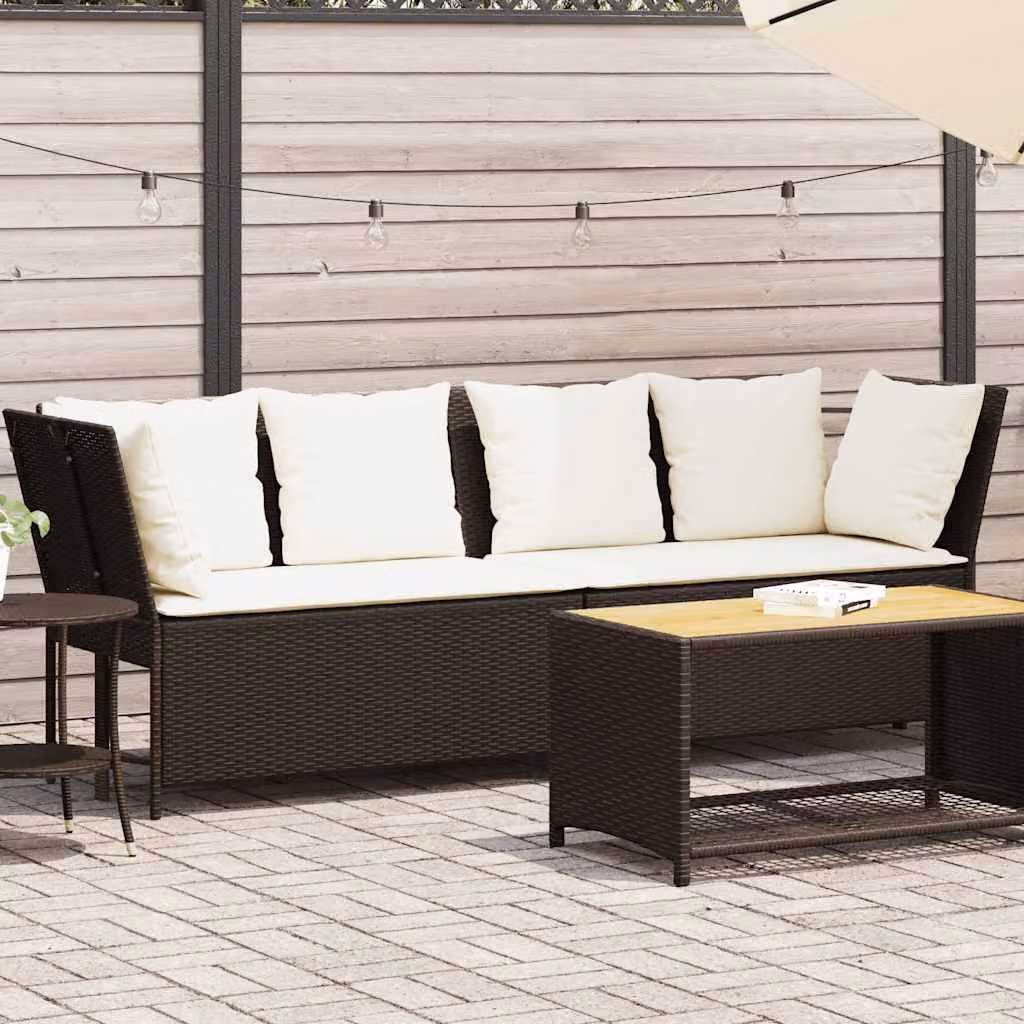 vidaXL Divano da Giardino Moderno in Polyrattan Marrone e Bianco con Cuscini Imbottiti e Coperture Rimovibili