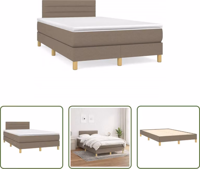 The Living Store Letto a molle con materasso Taupe 120x190 cm in tessuto