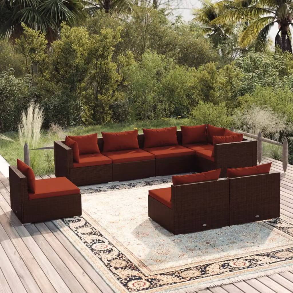 Maison Exclusive - Set da giardino 8 pezzi con cuscini in polyrattan marrone