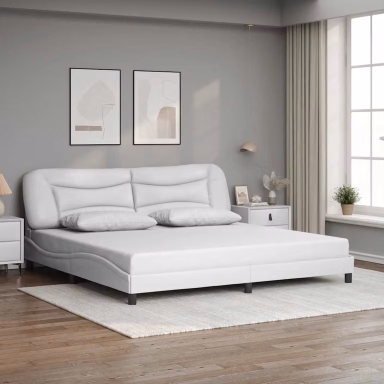 vidaXL Giroletto Hvar Bianco in Similpelle con Struttura in Legno e Metallo L/P: 200 x 200 cm