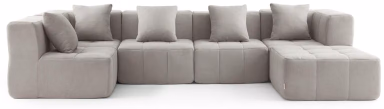 MILYSOFA SOFABULOUS: divano angolare modulare a 5 posti con chaise longue, raffinato tessuto a ricami, beige pietra