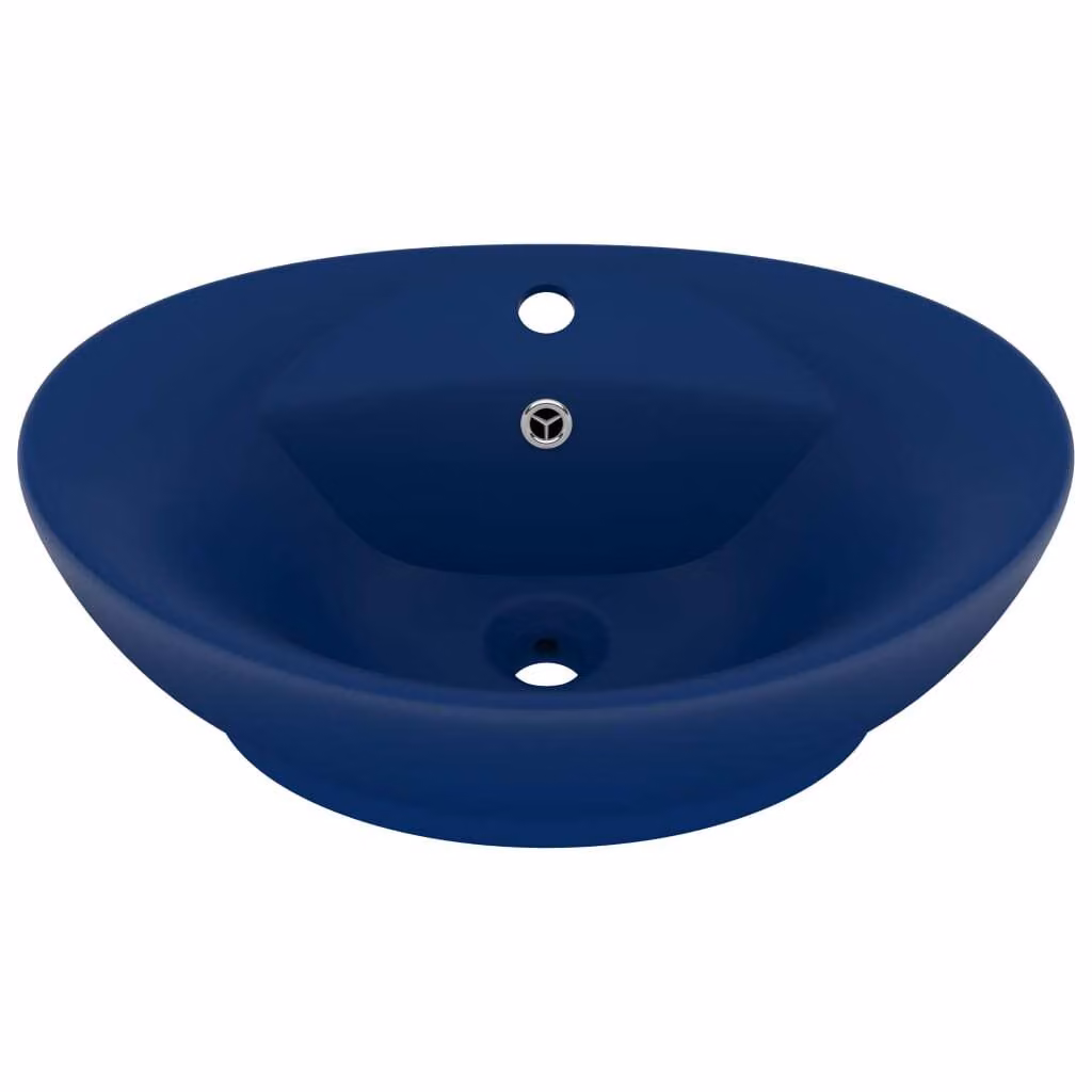Lavabo con Troppopieno Ovale Blu Scuro Opaco 58,5x39cm Vetroceramica