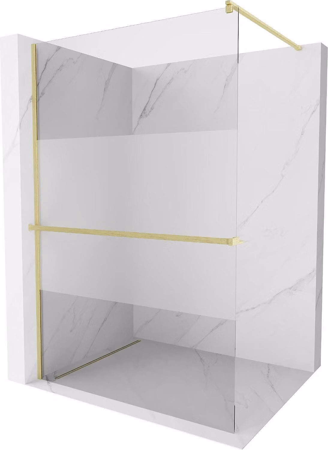 Mexen Kioto+ parete doccia con mensola Walk-in 130 x 200 cm, trasparente/brinata, oro spazzolato - 800-130-121-55-35