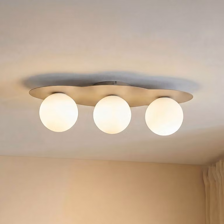 Plafoniera soffitto Cloud TK Lighting, dimmerabile, Crema / Ambra, Cameretta, Vetro, Plafoniera