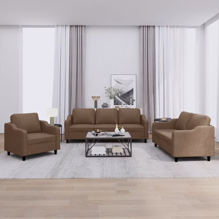 vidaXL Set di Divani 3 pz con Cuscini Marrone in Tessuto