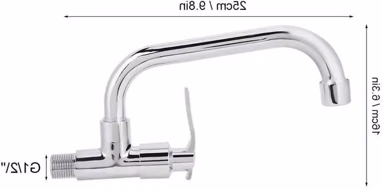 Rubinetto per acqua fredda, adatto per cucina e bagno, con corpo in ottone e tubo in acciaio inossidabile. Montaggio a parete, attacco singolo per acqua fredda, lunghezza 25 cm