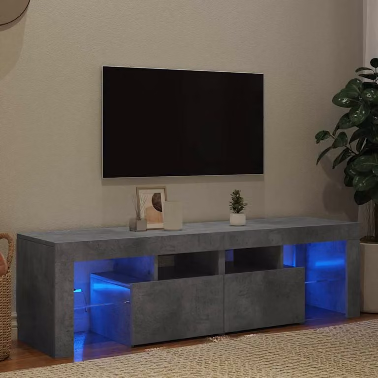 Mobile Porta TV Moderno vidaXL con Luci LED Integrate Grigio Cemento L: 140 cm, P: 36,5 cm, H: 40 cm