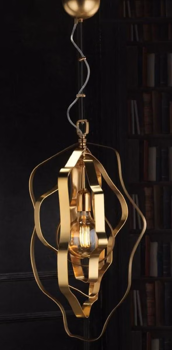 Casa Padrino lampada a sospensione color oro 34 x 34 x H. 68 cm - Lampada a sospensione in ottone regolabile in altezza - Illuminazione - Qualità eccellente