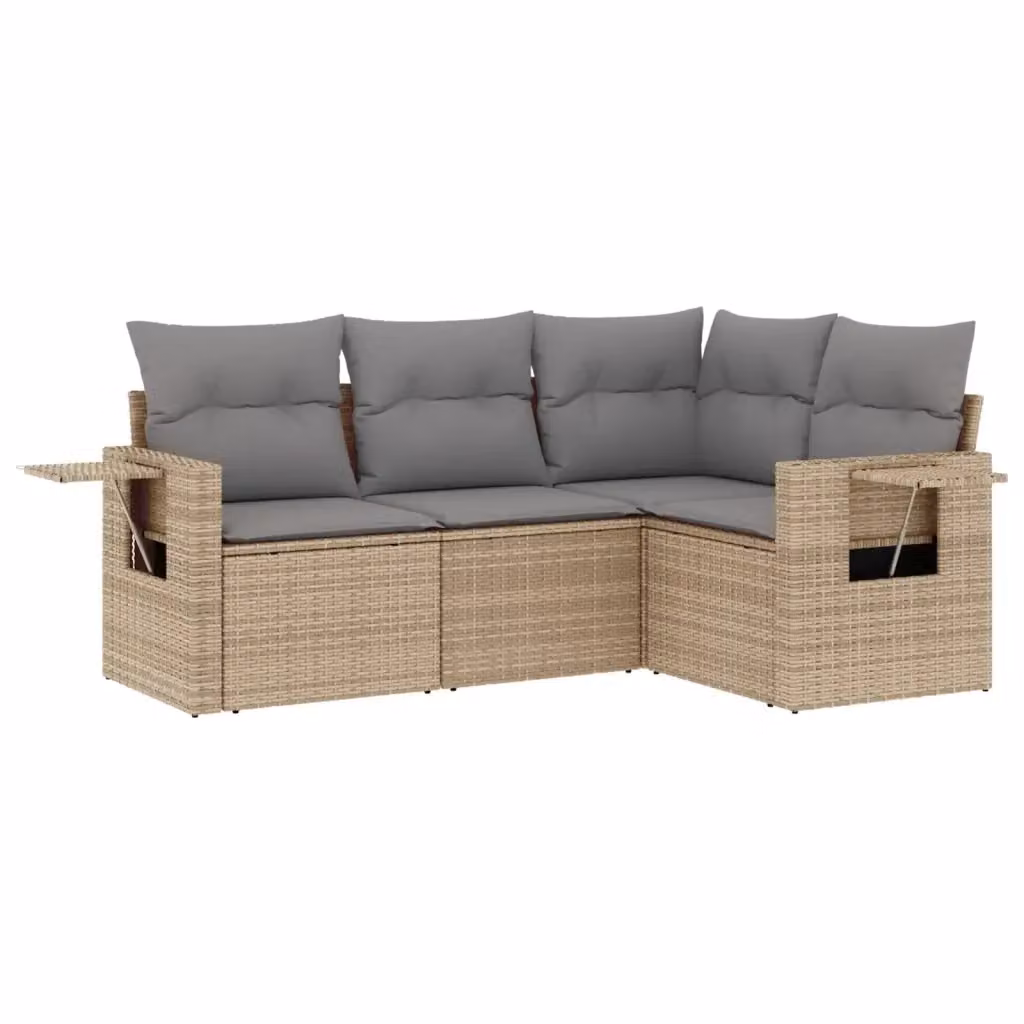 vidaXL Set Divano da Giardino a L 4 pz in Polyrattan con Cuscini Beige e Grigio – 2