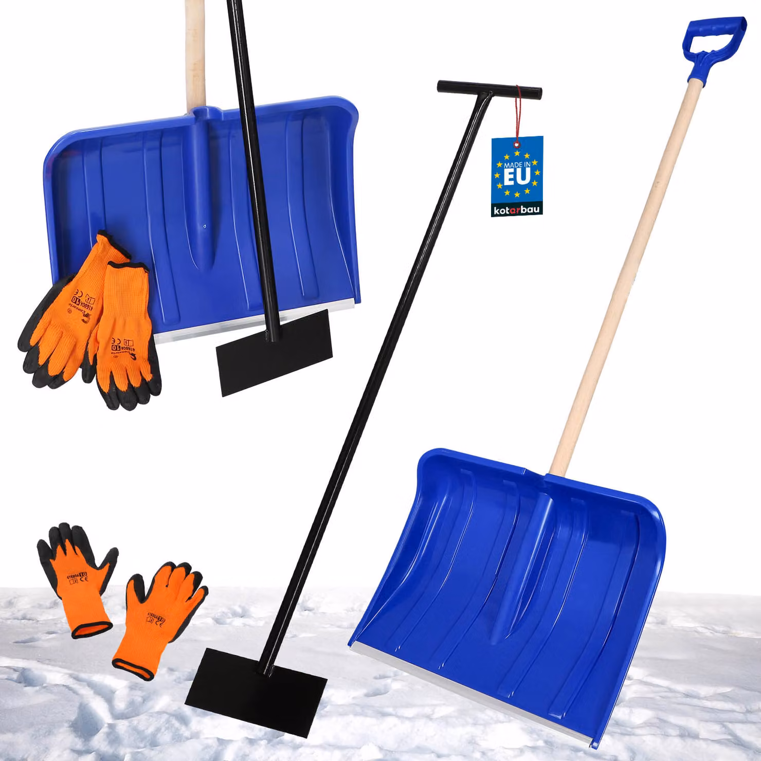 KOTARBAU® Set pala da neve con manico in legno 135 cm raschietto per il ghiaccio 119 x 20 cm + guanti pala da neve calda rimuovi neve pala da neve auto raschietto a spinta con manico pala con manico