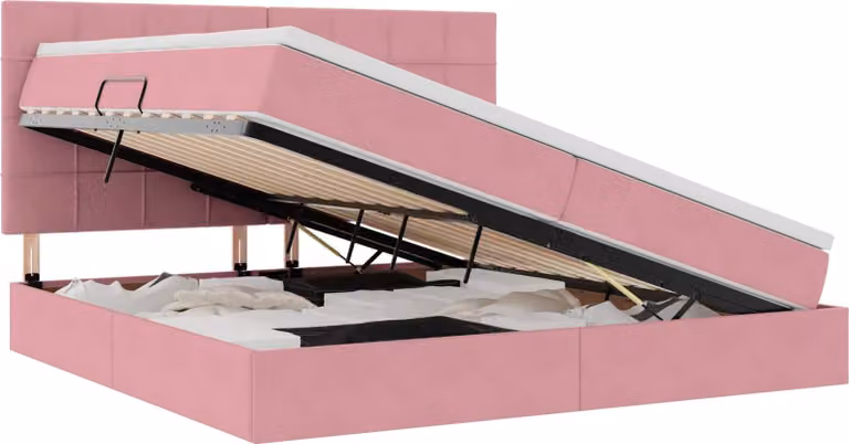 Letto con contenitore LED e materasso Rosa 200 x 200 cm Velluto