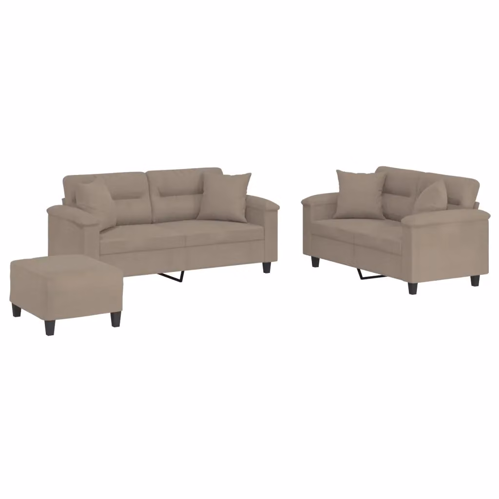 Set di divani 3 pezzi vidaXL in microfibra beige e grigio con cuscini inclusi – 2
