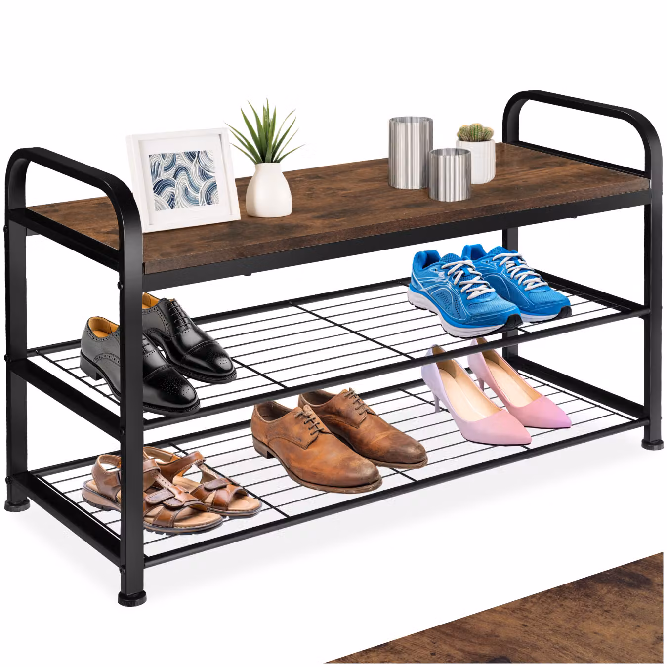 Scarpiera Tectake Southampton in stile industriale, colore marrone, L: 91 cm, P: 36 cm, H: 55 cm – 1