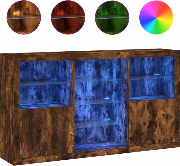 Credenza con Luci LED Rovere Fumo 181,5x37x100 cm