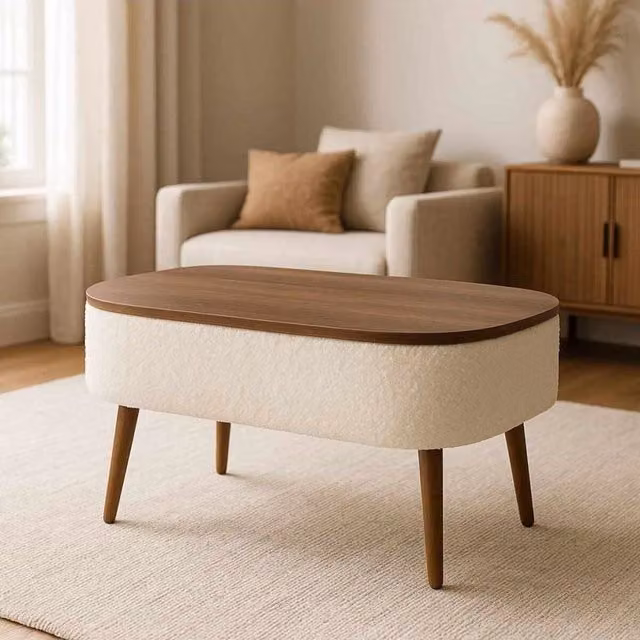 Tavolino in legno "Noya" - 90 x 60 x 43 cm - Bianco