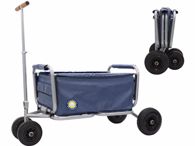 Beachtrekker carrello pieghevole Life con freno di stazionamento integrato blu e pneumatici in PU