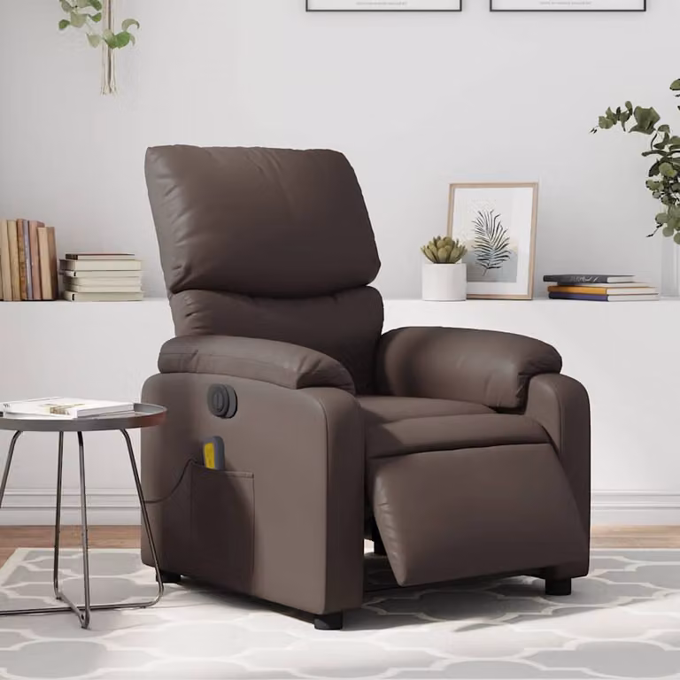 vidaXL Poltrona Massaggiante Elettrica Marrone in Similpelle con Braccioli e Design Moderno