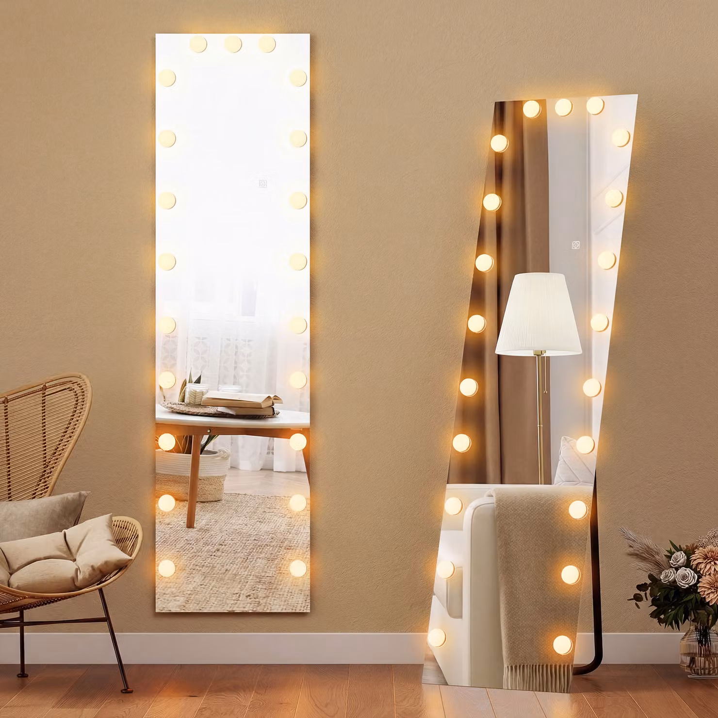 Specchio a figura intera HOMCOM con illuminazione RGB-LED, 21 lampadine e 7 tonalità, interruttore touch con funzione memoria, H 150 cm x L 40 cm – 2