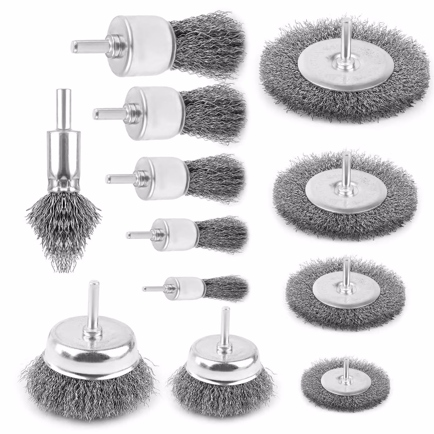 Spazzola in acciaio - Set di spazzole metalliche 12 pezzi - Gambo da 6 mm - Per trapano - Rimozione di ruggine e corrosione
