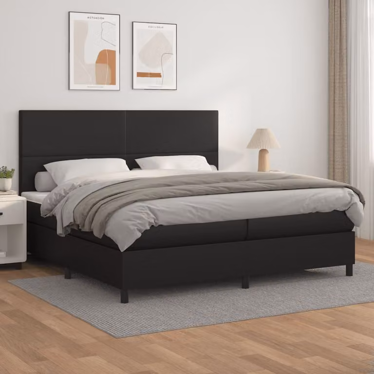 The Living Store Letto a molle con materasso nero 200x200 cm in Pelle finta