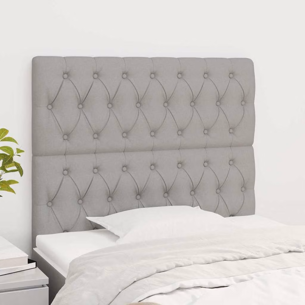 Testiera per letto vidaXL in tessuto grigio con struttura in legno e pannello imbottito, L: 100 cm, P: 7 cm, H: 118-128 cm