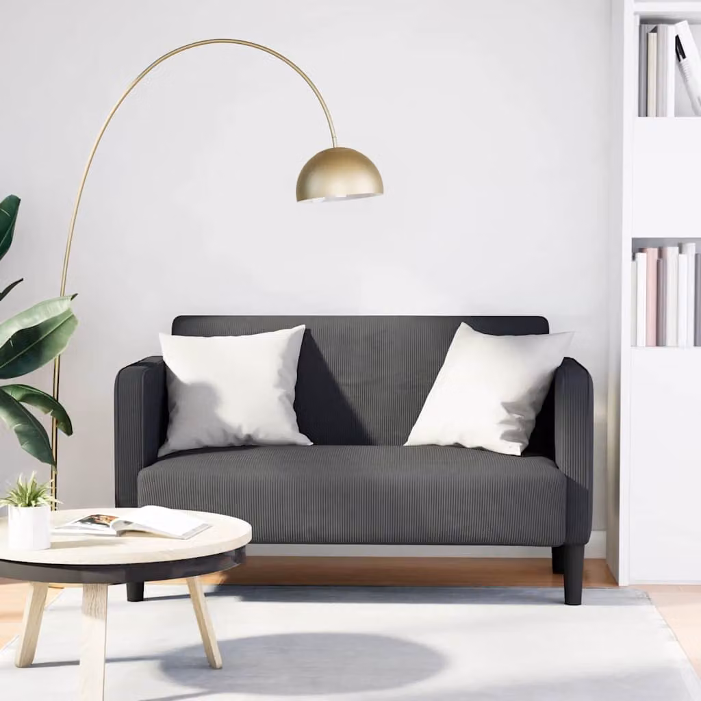 vidaXL Divanetto Moderno in Velluto a Coste Grigio, L: 109 cm, P: 68 cm, H: 74,5 cm