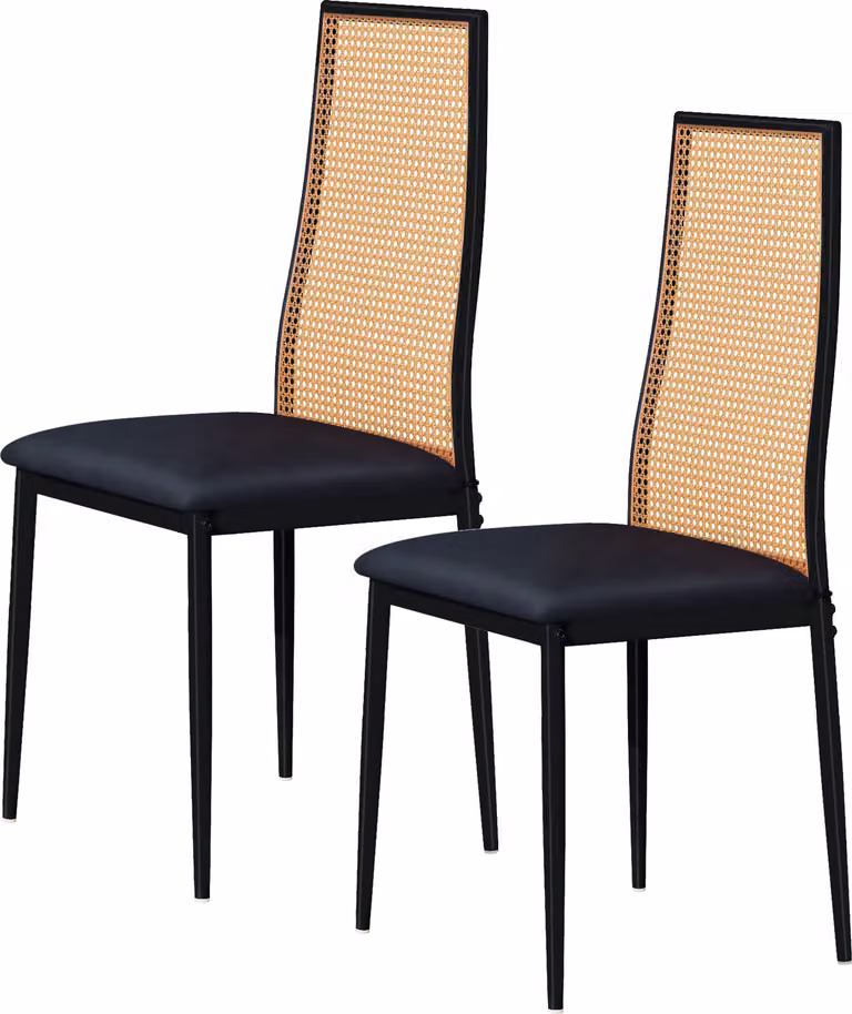 Set di 2 sedie da pranzo vintage in rattan sintetico, schienale in rattan, seduta imbottita, per sala da pranzo, soggiorno, camera da letto