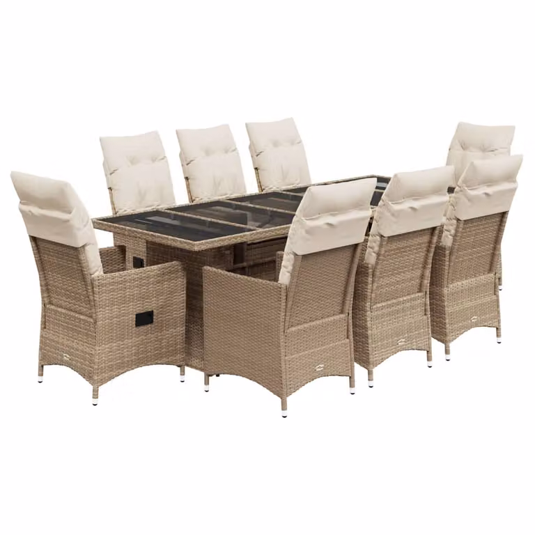 Set da Bistrò da Giardino 9 pz con Cuscini Beige in Polyrattan