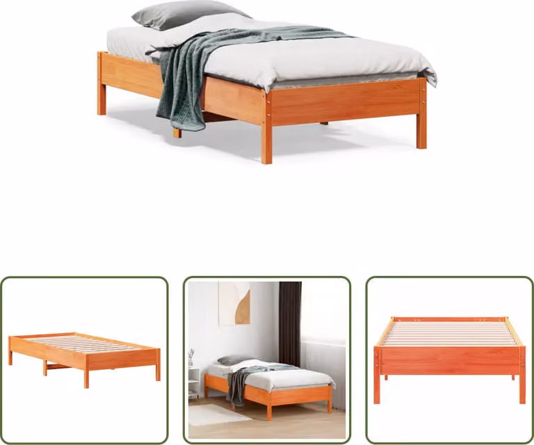 The Living Store letto in legno massiccio senza materasso cera marrone 90x190 cm legno di pino