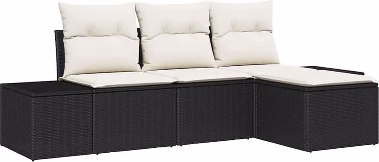 Set Divano da Giardino 4 pcs Nero e Crema polyrattan