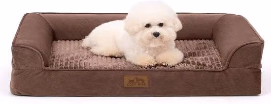 Letto ortopedico per cani COZY KISS, divano idrorepellente marrone con schiuma di supporto, bordi rialzati, copertura rimovibile lavabile e base antiscivolo