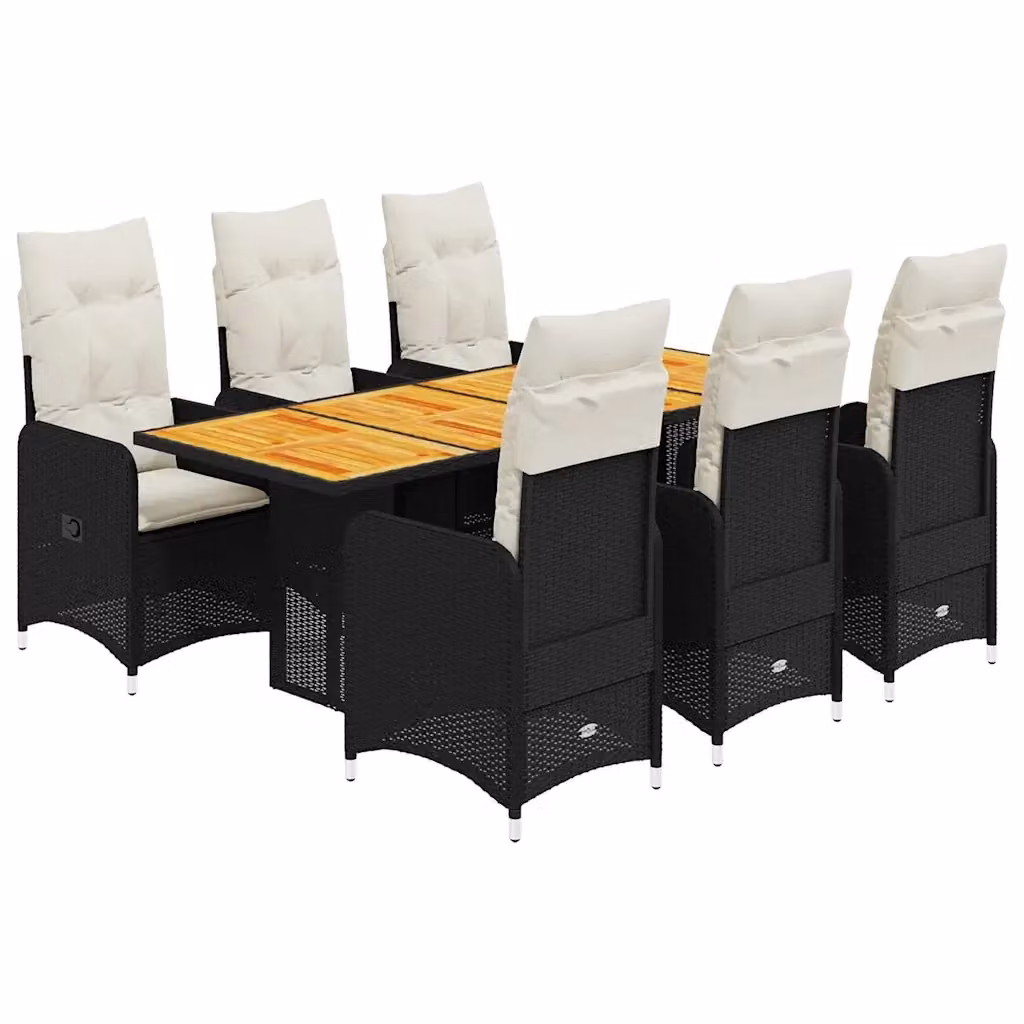 Set da Bistrò da Giardino vidaXL in Polyrattan e Legno di Acacia con 7 Cuscini Nero – 2
