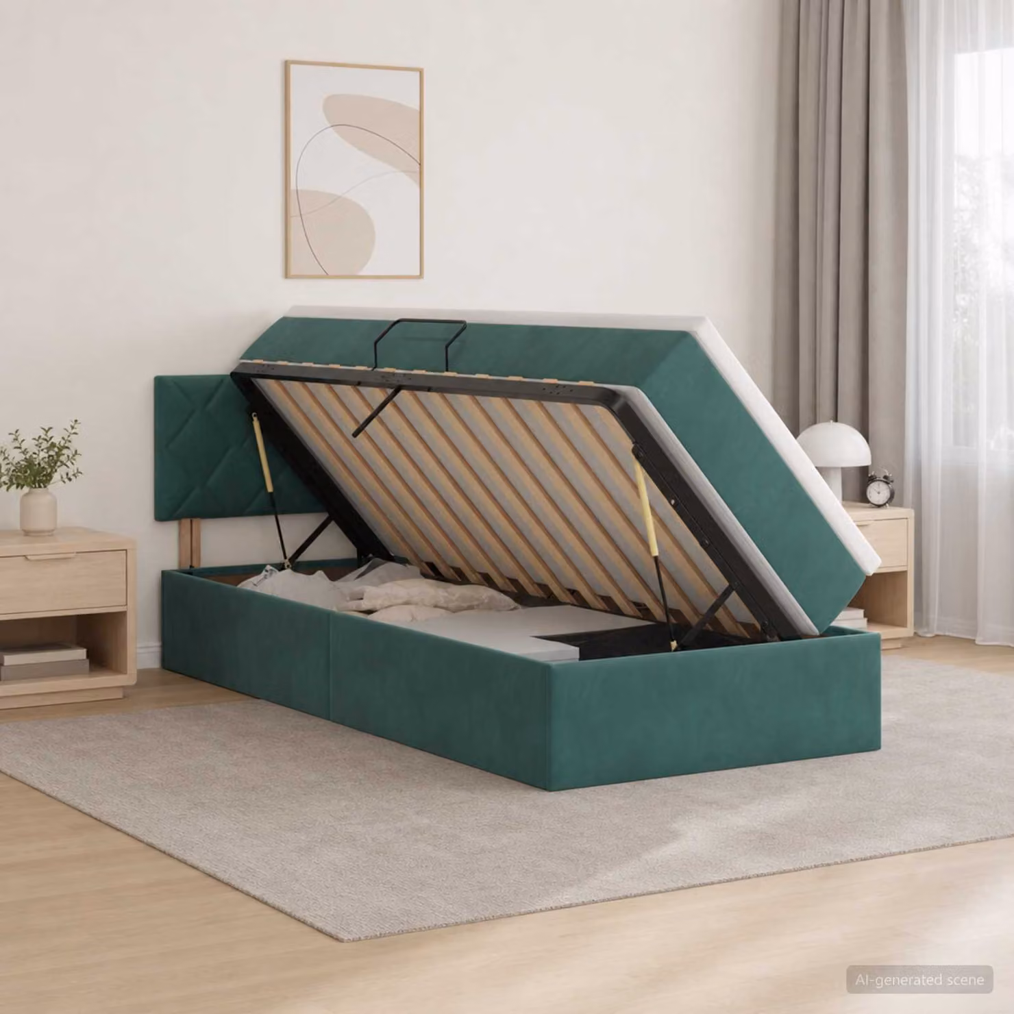 Letto con contenitore vidaXL in velluto verde scuro L: 100 cm, P: 200 cm, H: 204 cm