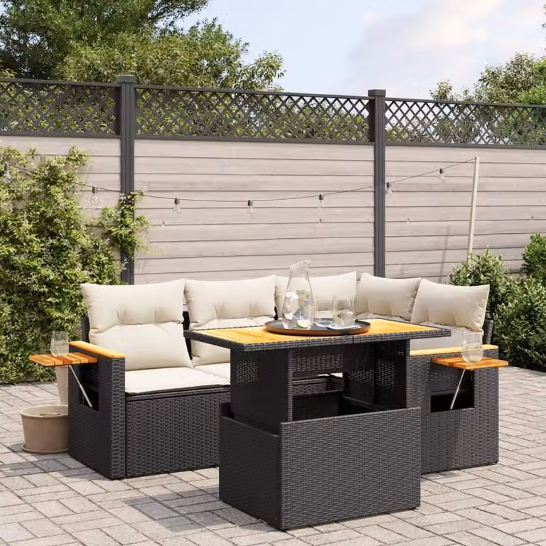 Maison Exclusive - Set Divani da Giardino 5 pz con Cuscini in Polyrattan Nero