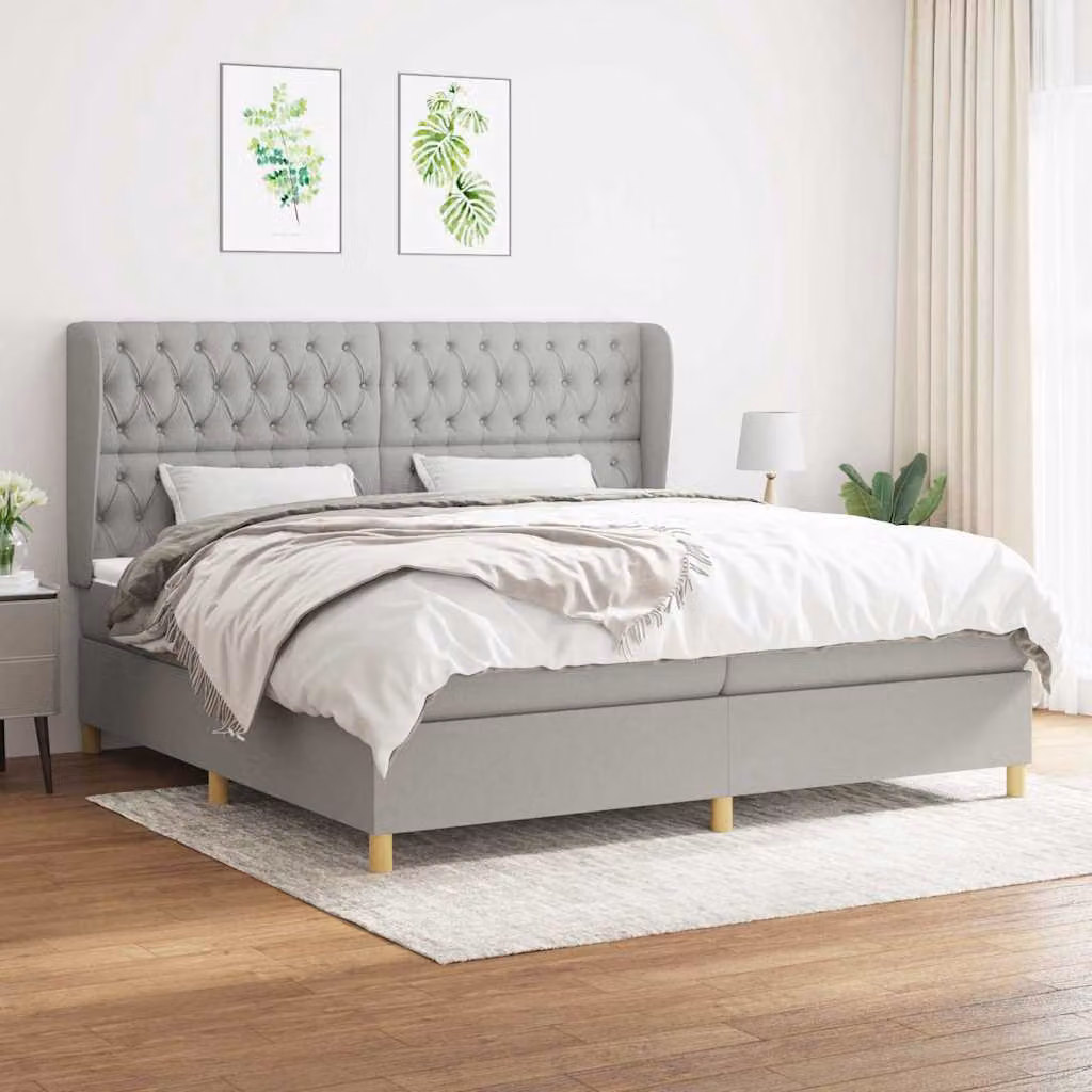vidaXL Giroletto a Molle con Materasso Ibrido in Tessuto Grigio e Bianco L/P/H: 200 x 200 x 128 cm – 1