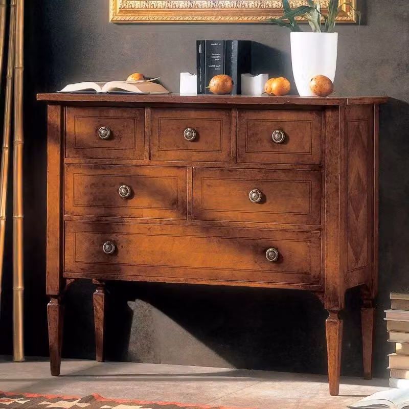 Cassettiera classica con 6 cassetti in legno intarsiato Mobili 2G L: 100 cm, P: 40 cm, H: 87 cm – 1